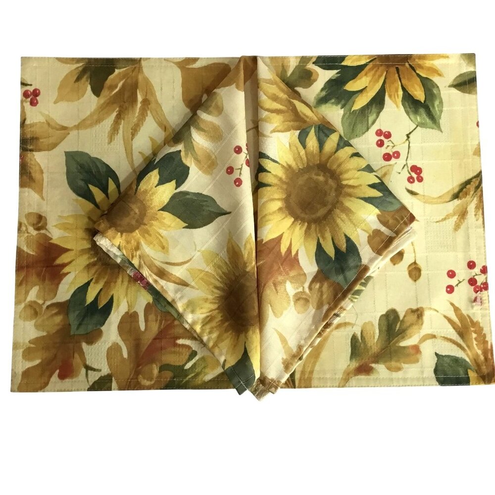 VTG LIZ CLAIBORNE Sunflower Berry Botanical 12 Reversible Placemats Napkins Set